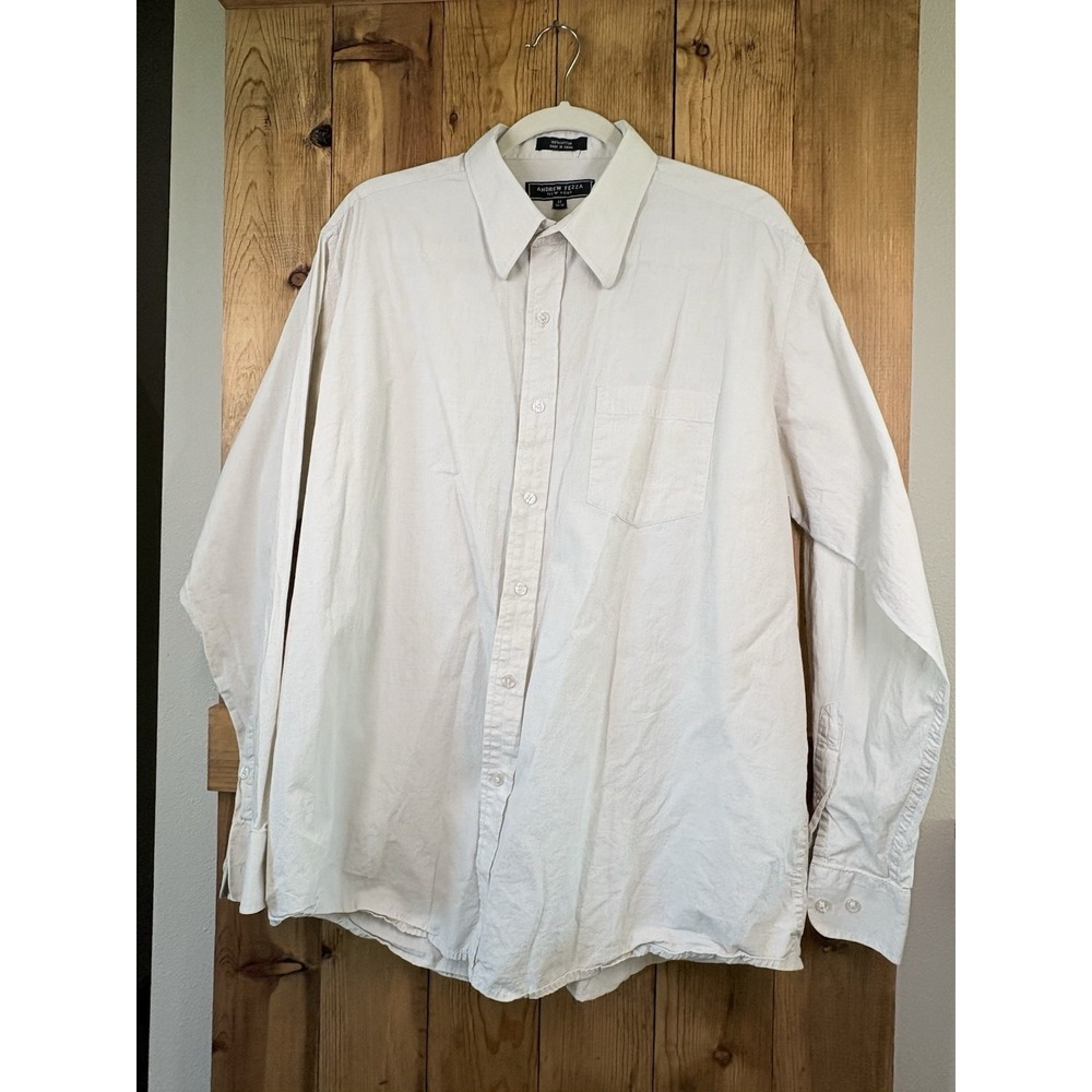 ANDREW FEZZA Men's Long Sleeve Beige 100% Cotton Button Up Resort Loose Fit 2XL